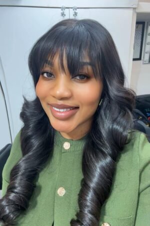 26” Black Layered Closure Fringe Bouncy (medium )