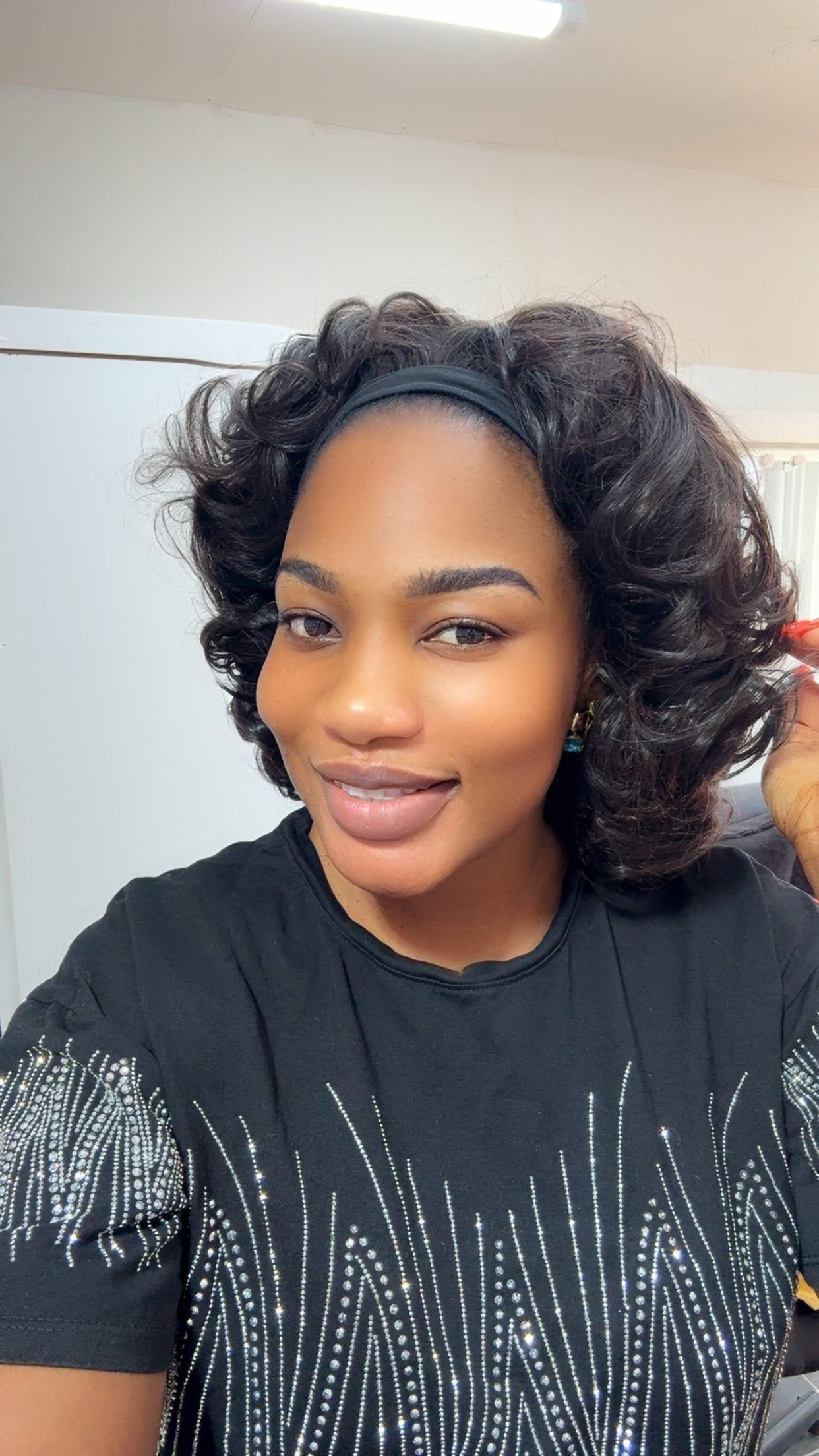Indian Bouncy Black Band wig(medium) - Image 12